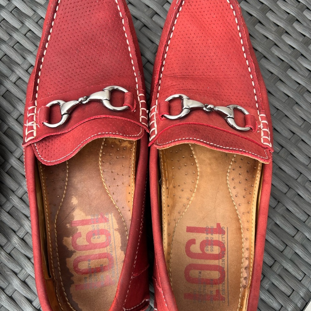 1901 Men's Red Slip-On Loafers with Silver Accents